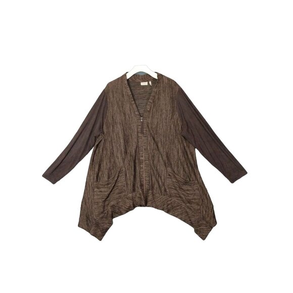 LOGO LORI GOLDSTEIN Womens Zip Cardigan 2X‎ Mixed Media Heather Brown Faux Suede - Picture 2 of 11